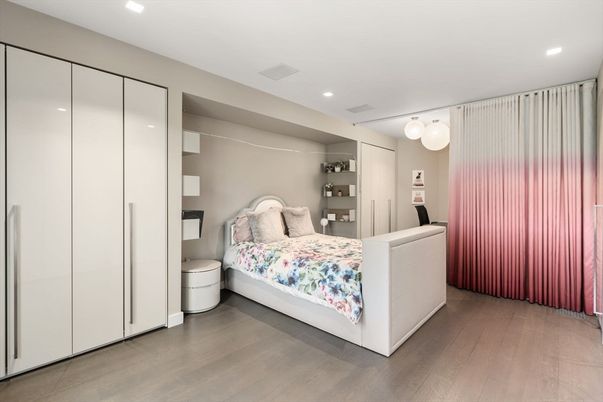 Bedroom, Interior, Recessed Lighting, Wood Texture Flooring
