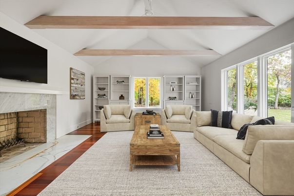 Fireplace, Interior, Living room, Wooden Beams, Wood Texture Flooring