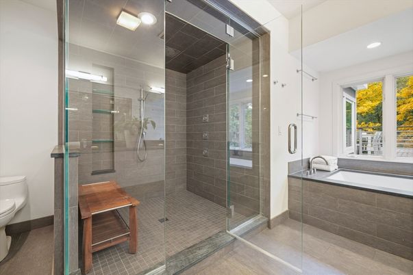 Bathroom, Glass Shower, Interior, Recessed Lighting