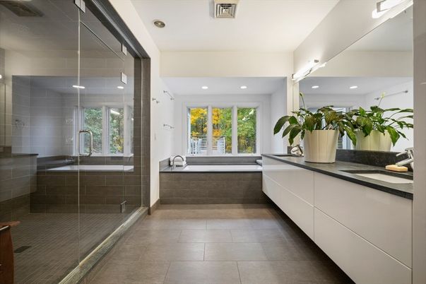 Bathroom, Glass Shower, Interior, Recessed Lighting