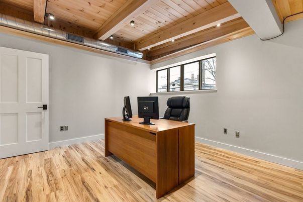 Home Office, Interior, Recessed Lighting, Wooden Beams, Wooden Ceilings, Wood Texture Flooring