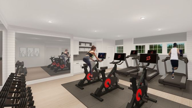 Fitness Equipment, Interior, Recessed Lighting, Wood Texture Flooring