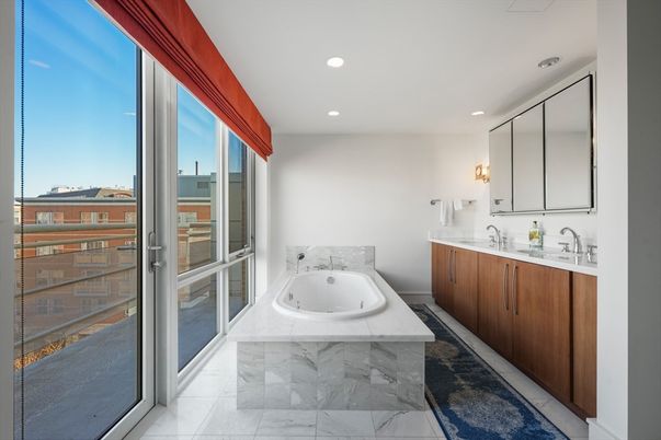 Bathroom, Dual Sink Vanities, Interior, Marble, Recessed Lighting