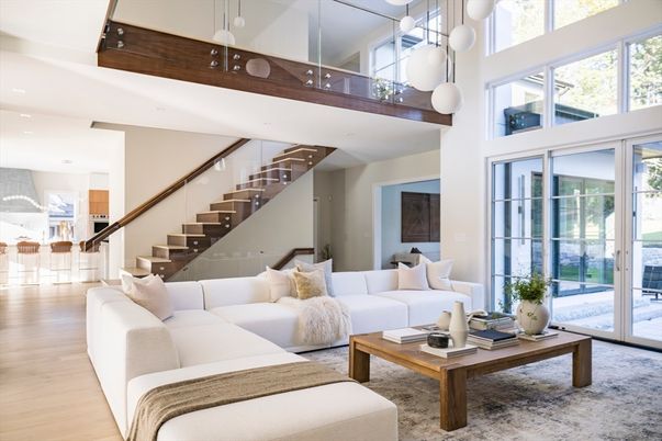 Interior, Living room, Pendant Lights, Recessed Lighting, Wood Texture Flooring