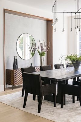 Dining room, Interior, Pendant Lights, Wood Texture Flooring