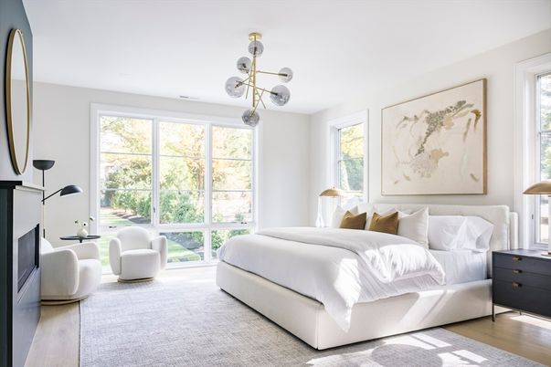 Bedroom, Interior, Pendant Lights, Wood Texture Flooring