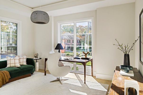 Home Office, Interior, Pendant Lights, Wood Texture Flooring