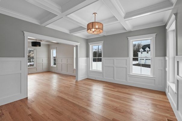 Chandelier, Empty room, Interior, Pendant Lights, Wood Texture Flooring