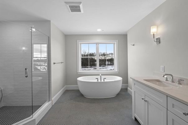 Bathroom, Dual Sink Vanities, Free Standing Baths, Glass Shower, Interior, Recessed Lighting