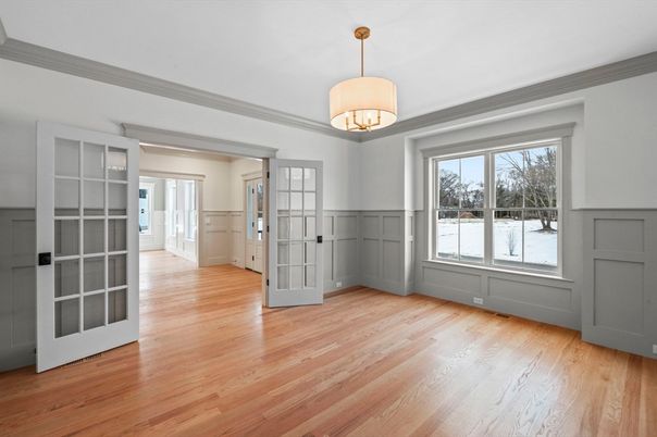 Empty room, Interior, Pendant Lights, Wood Texture Flooring