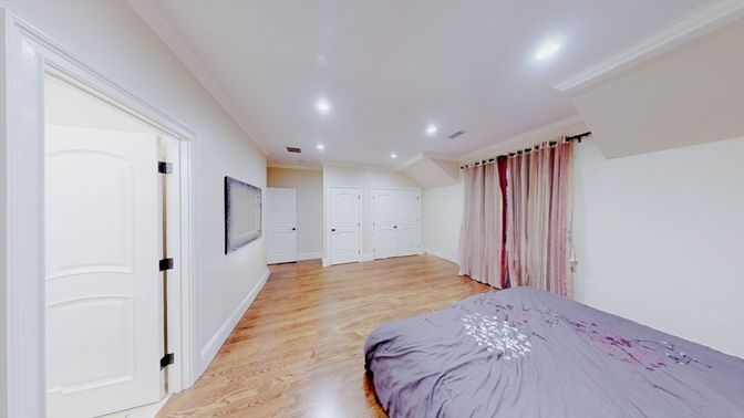 Bedroom, Interior, Recessed Lighting, Wood Texture Flooring