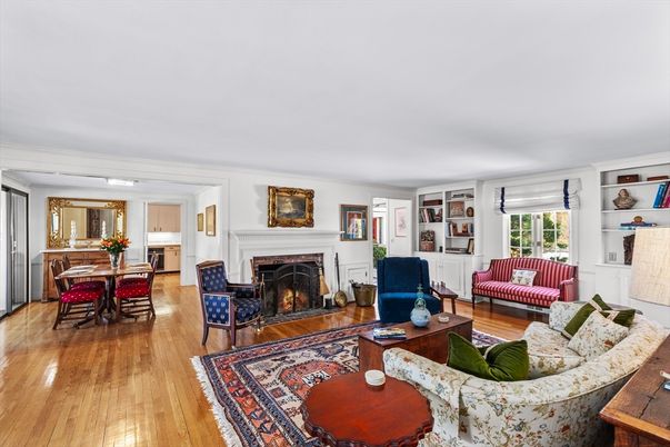 Dining room, Fireplace, Interior, Living room, Wood Texture Flooring