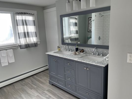 Bathroom, Dual Sink Vanities, Interior, Wood Texture Flooring