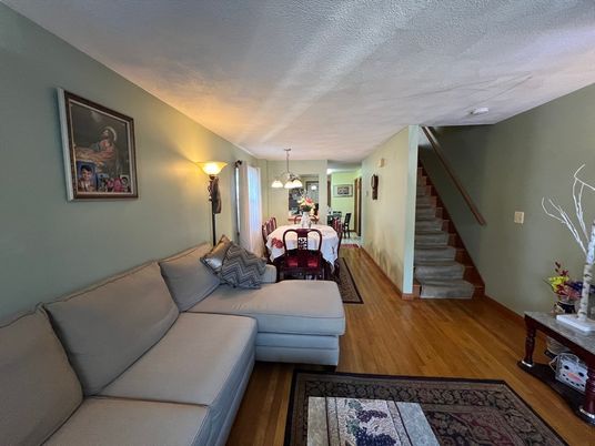 Dining room, Interior, Living room, Pendant Lights, Wood Texture Flooring