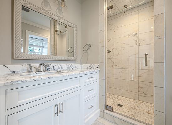 Bathroom, Glass Shower, Interior, Marble Walls