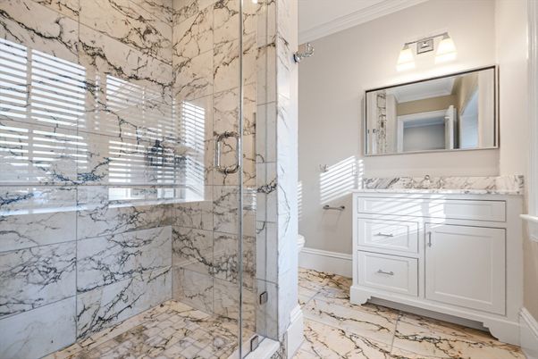 Bathroom, Glass Shower, Interior, Marble, Marble Walls