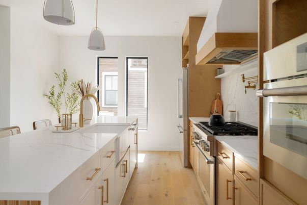 Interior, Kitchen, Pendant Lights, Wood Texture Flooring