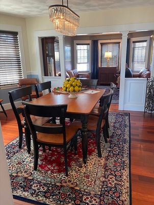Chandelier, Dining room, Interior, Pendant Lights, Wood Texture Flooring