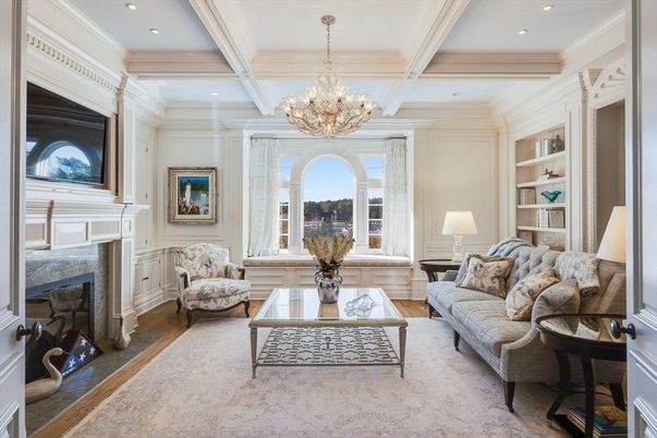Chandelier, Fireplace, Interior, Living room, Recessed Lighting, Wood Texture Flooring