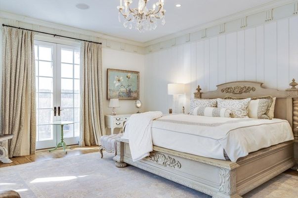 Bedroom, Chandelier, Interior, Recessed Lighting, Wood Texture Flooring