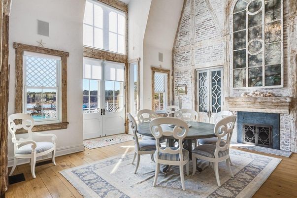 Dining room, Fireplace, Interior, Wood Texture Flooring