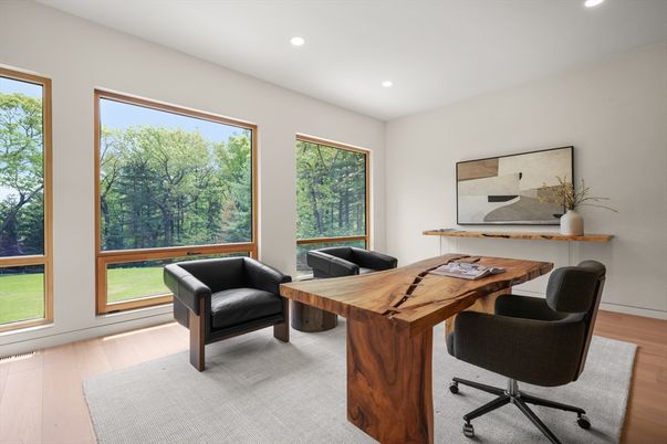 Home Office, Interior, Recessed Lighting, Wood Texture Flooring