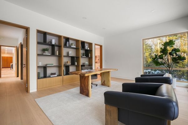 Home Office, Interior, Recessed Lighting, Wood Texture Flooring