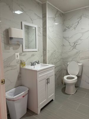 Bathroom, Free Standing Baths, Interior, Marble Walls, Wood Texture Flooring