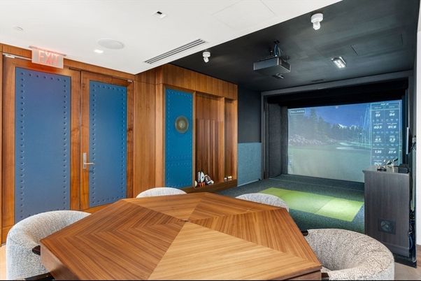 Interior, Projection Screen, Recessed Lighting, Theatre Room, Wooden Walls