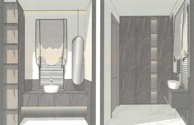 Bathroom, Interior, Marble, Pendant Lights