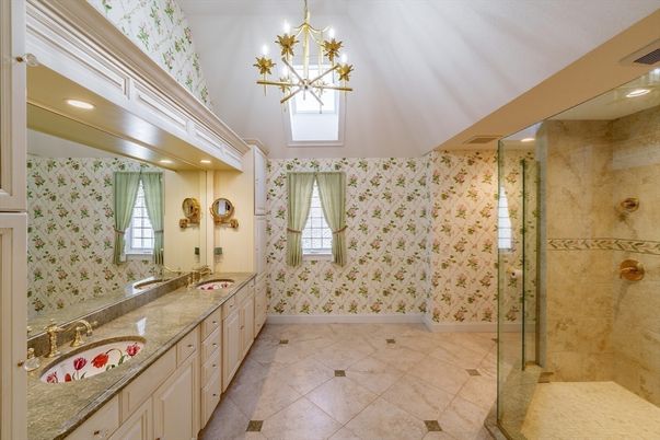 Bathroom, Dual Sink Vanities, Glass Shower, Interior, Pendant Lights, Recessed Lighting