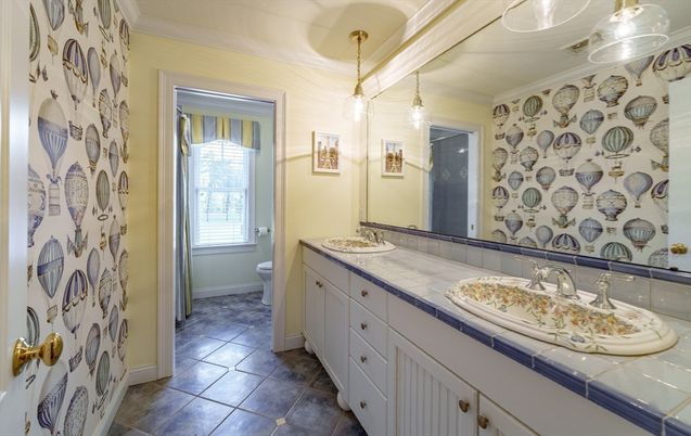 Bathroom, Dual Sink Vanities, Interior, Pendant Lights, Tile Countertops