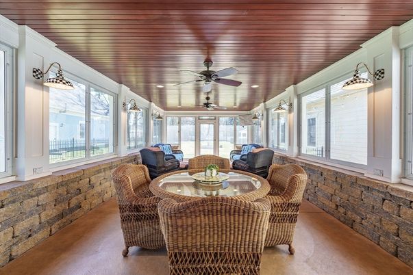 Interior, Living room, Recessed Lighting, Stone Walls, Wooden Ceilings