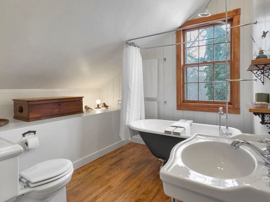 Bathroom, Free Standing Baths, Interior, Wood Texture Flooring