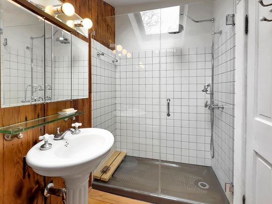Bathroom, Glass Shower, Interior, Wood Texture Flooring
