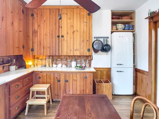 Interior, Kitchen, Wood Texture Flooring, Wooden Walls