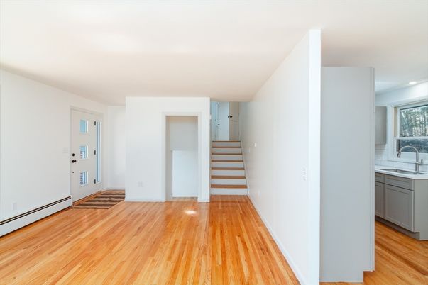 Empty room, Interior, Kitchen, Recessed Lighting, Wood Texture Flooring