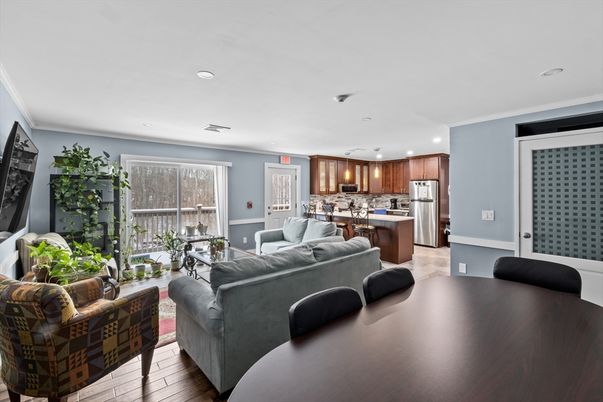 Interior, Kitchen, Living room, Pendant Lights, Recessed Lighting, Stainless Steel Appliances, Wood Texture Flooring