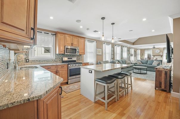 Interior, Kitchen, Living room, Pendant Lights, Recessed Lighting, Stainless Steel Appliances, Wood Texture Flooring