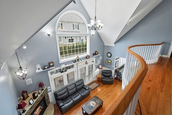 Chandelier, Fireplace, Interior, Living room, Pendant Lights, Wood Texture Flooring