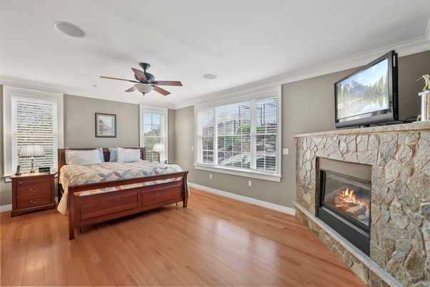 Bedroom, Fireplace, Interior, Wood Texture Flooring