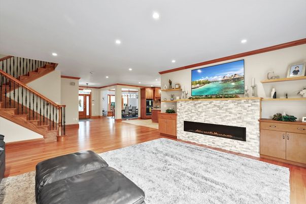 Fireplace, Interior, Recessed Lighting, Wood Texture Flooring