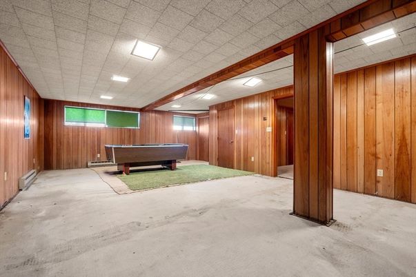 Billiard Table, Game Room, Interior, Recessed Lighting, Wooden Walls