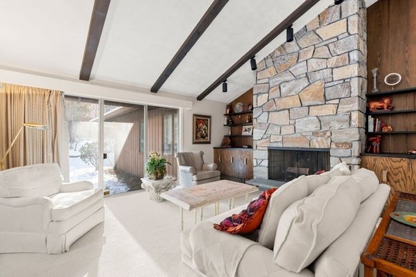 Fireplace, Interior, Living room, Stone Walls, Wooden Beams