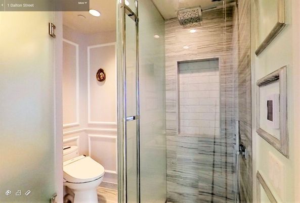 Bathroom, Glass Shower, Interior, Recessed Lighting, Wood Texture Flooring