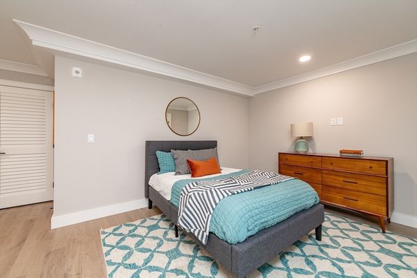 Bedroom, Interior, Recessed Lighting, Wood Texture Flooring