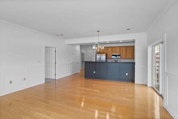 Chandelier, Interior, Kitchen, Pendant Lights, Recessed Lighting, Wood Texture Flooring