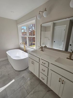 Bathroom, Dual Sink Vanities, Free Standing Baths, Interior, Marble