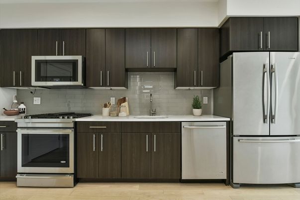 Interior, Kitchen, Stainless Steel Appliances, Wood Texture Flooring