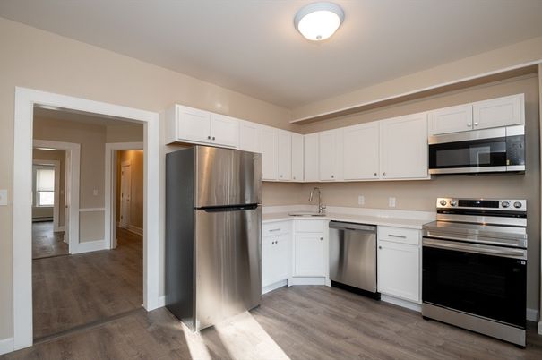Interior, Kitchen, Stainless Steel Appliances, Wood Texture Flooring